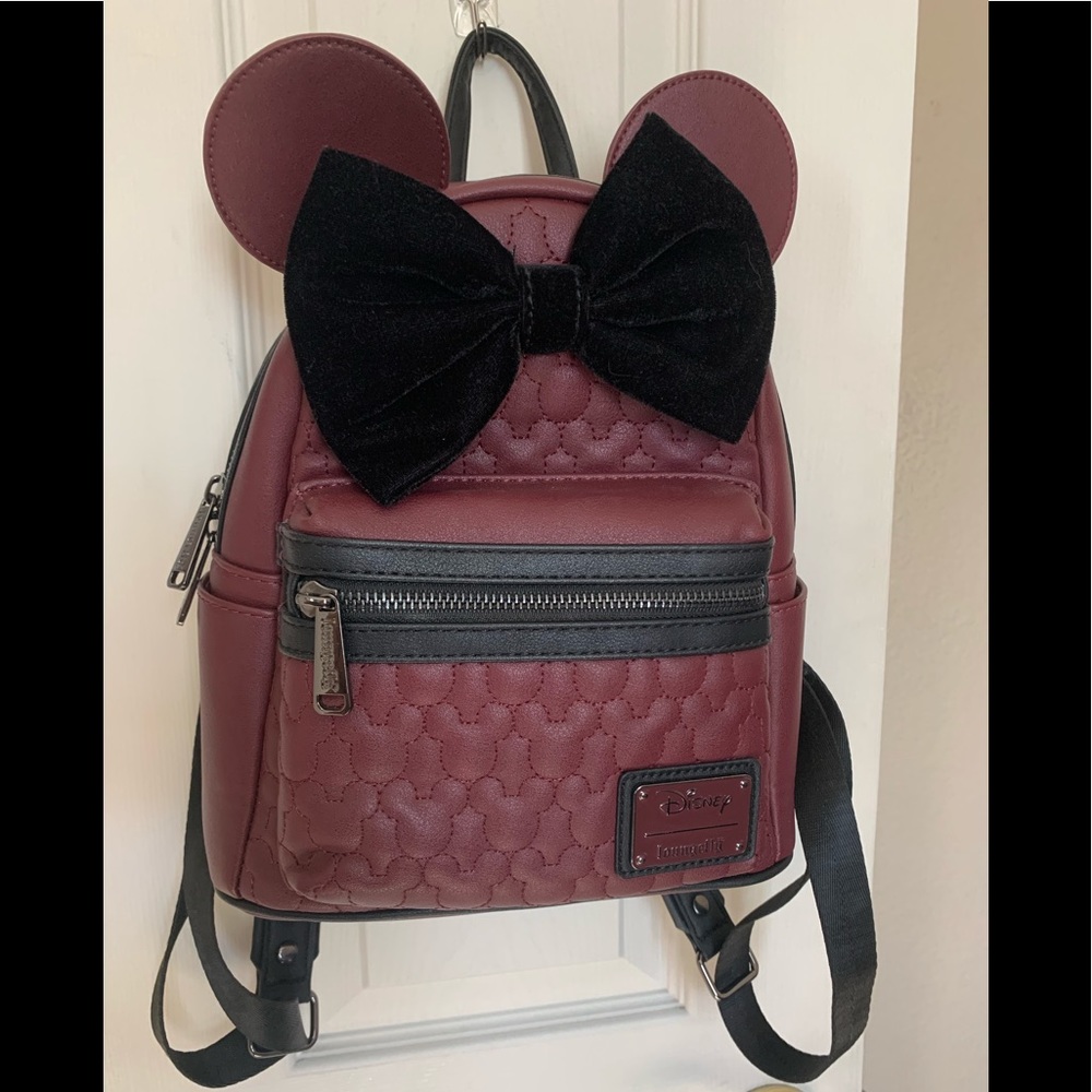 Loungefly Minnie Mouse Maroon Quilted Womens Double Strap Shoulder Bag Purse